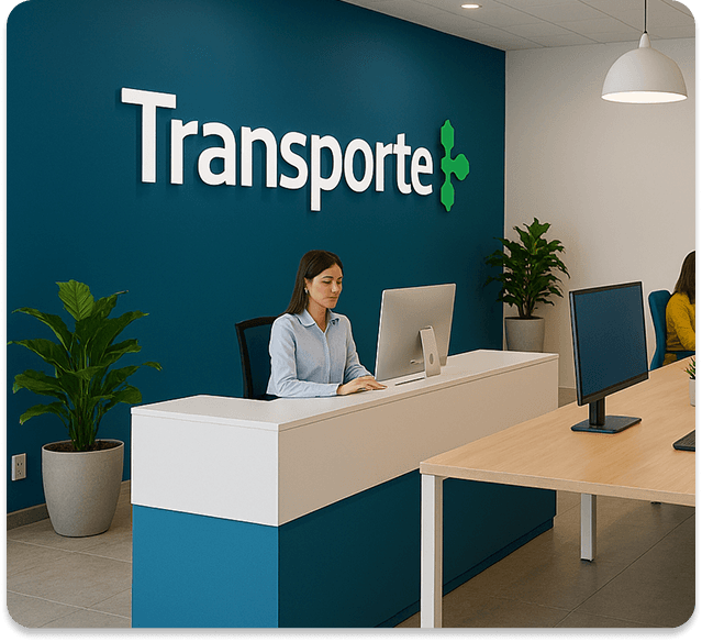 Imagem do escritório da Transporte+